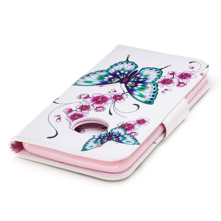 Pattern Printing Protective Leather Wallet Stand Case for Motorola Moto G5 Plus - Green Butterfly and Flower Pattern-7