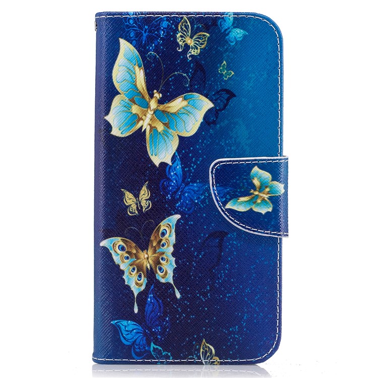 Pattern Printing Protective Leather Wallet Phone Casing with Stand for Motorola Moto G5 Plus - Butterflies in Blue Background-2