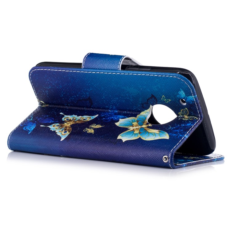 Pattern Printing Protective Leather Wallet Phone Casing with Stand for Motorola Moto G5 Plus - Butterflies in Blue Background-4