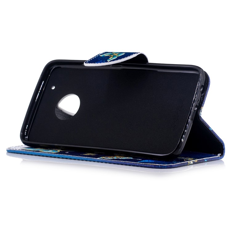 Pattern Printing Protective Leather Wallet Phone Casing with Stand for Motorola Moto G5 Plus - Butterflies in Blue Background-5