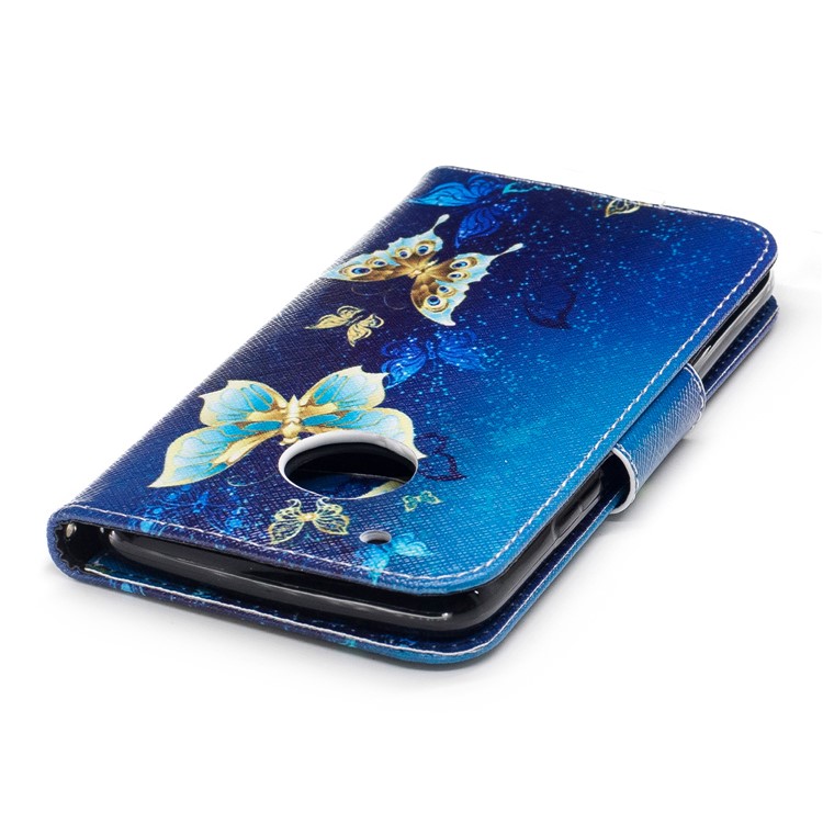 Pattern Printing Protective Leather Wallet Phone Casing with Stand for Motorola Moto G5 Plus - Butterflies in Blue Background-7