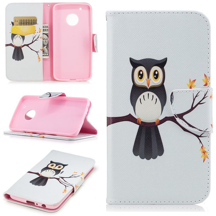 Pattern Printing Leather Wallet Cell Phone Cover with Stand for Motorola Moto G5 Plus - Owl-1