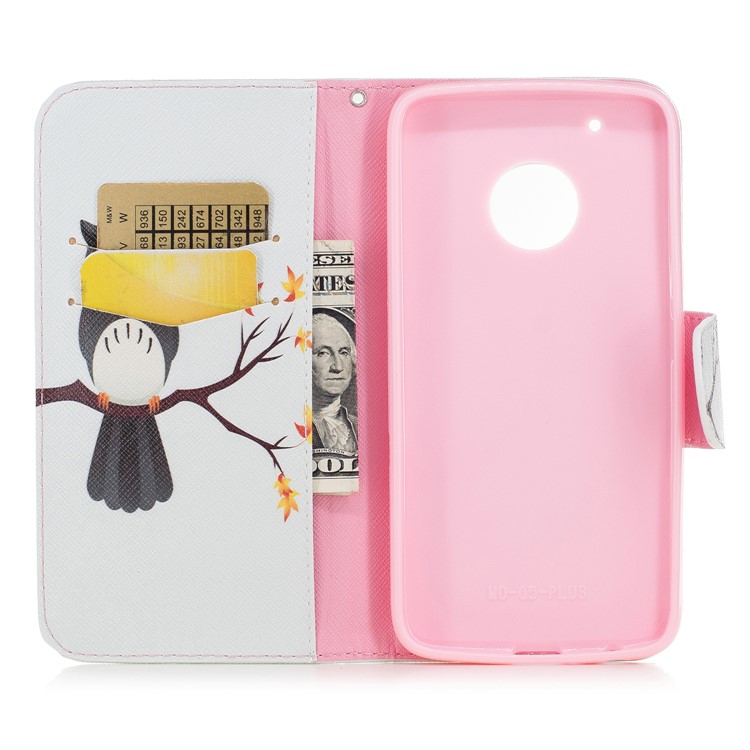 Pattern Printing Leather Wallet Cell Phone Cover with Stand for Motorola Moto G5 Plus - Owl-8