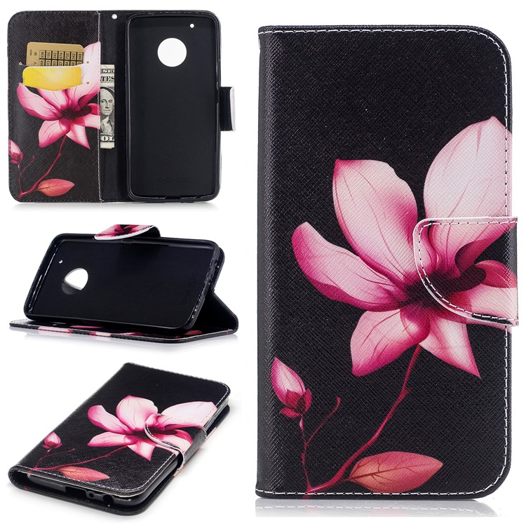 Pattern Printing PU Leather Wallet Phone Casing with Stand for Motorola Moto G5 Plus - Flower Pattern-1