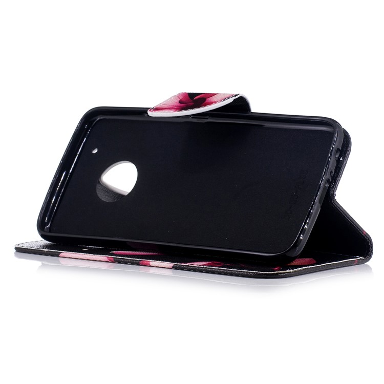 Pattern Printing PU Leather Wallet Phone Casing with Stand for Motorola Moto G5 Plus - Flower Pattern-5