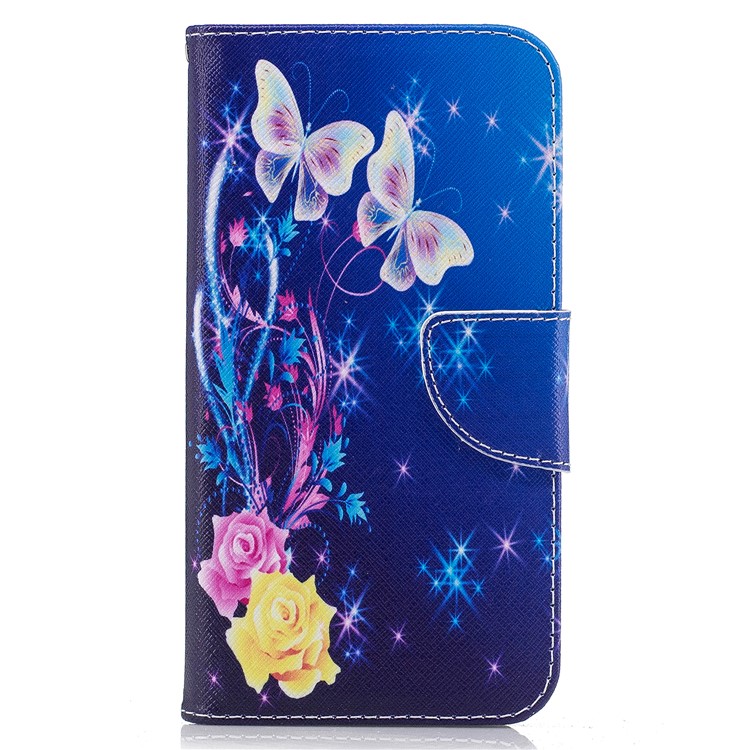 For Motorola Moto G5 Plus Pattern Printing PU Leather Wallet Magnetic Case - Rose and Two Butterflies-2