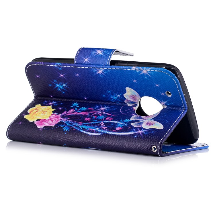 For Motorola Moto G5 Plus Pattern Printing PU Leather Wallet Magnetic Case - Rose and Two Butterflies-4