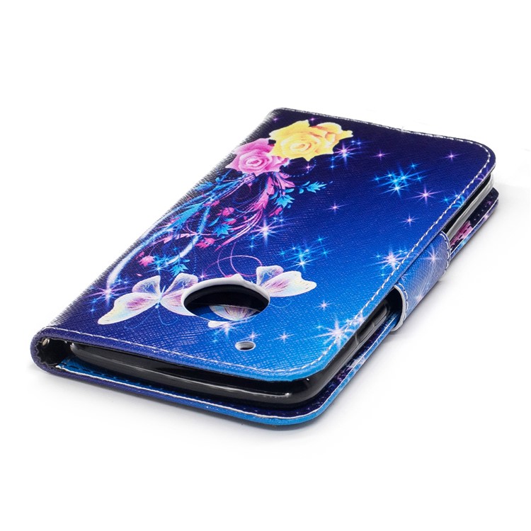For Motorola Moto G5 Plus Pattern Printing PU Leather Wallet Magnetic Case - Rose and Two Butterflies-7