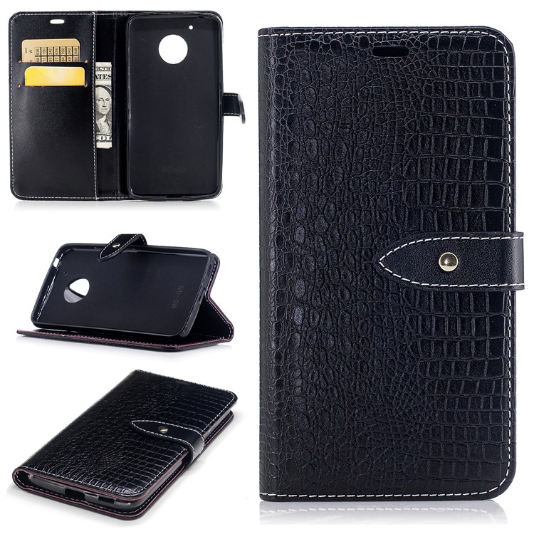 Crocodile Grain Wallet PU Leather Stand Case for Motorola Moto G5 - Black-1