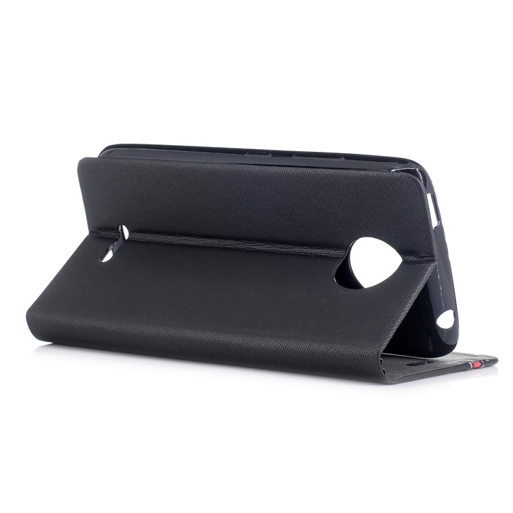 For Motorola Moto C Plus Contrast Color Leather Card Holder Flip Cover - Black-3