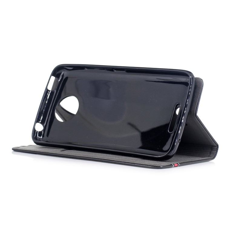For Motorola Moto C Plus Contrast Color Leather Card Holder Flip Cover - Black-4