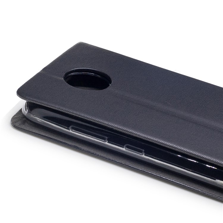 For Motorola Moto C Plus Contrast Color Leather Card Holder Flip Cover - Black-6
