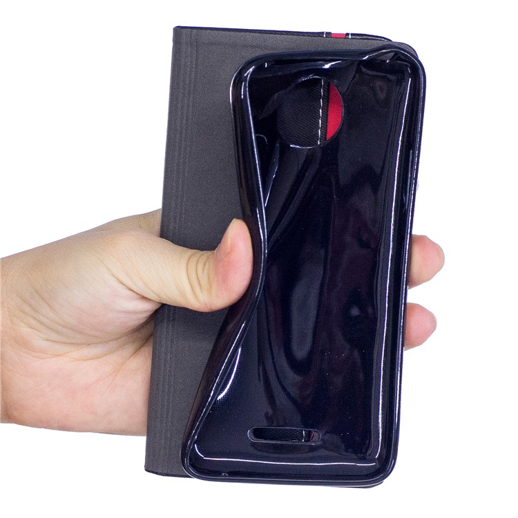 For Motorola Moto C Plus Contrast Color Leather Card Holder Flip Cover - Black-7
