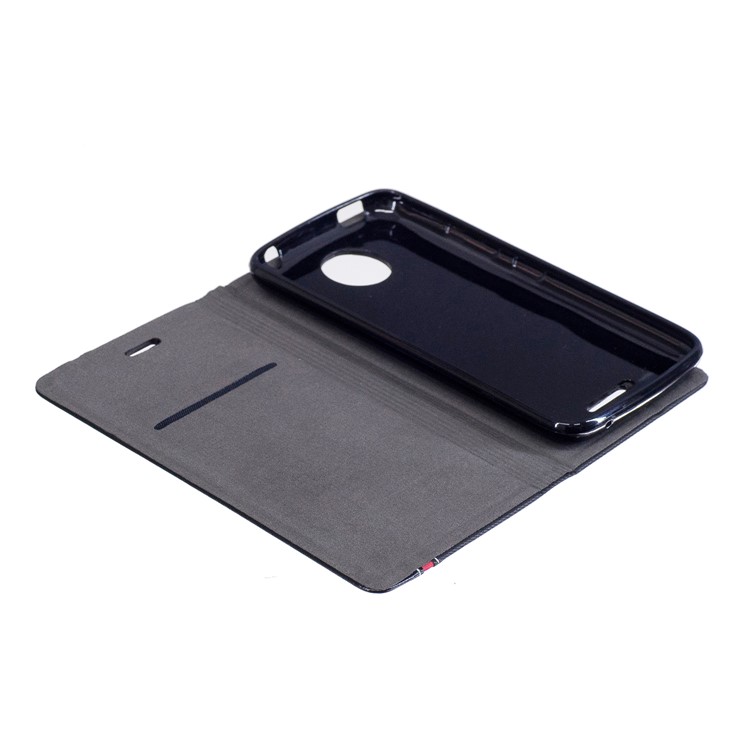 For Motorola Moto C Plus Contrast Color Leather Card Holder Flip Cover - Black-8