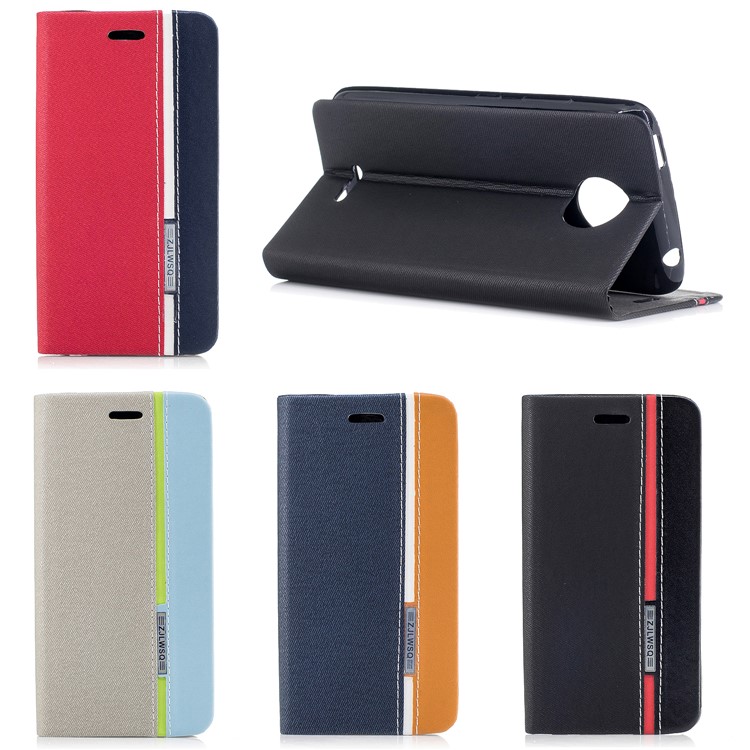 For Motorola Moto C Plus Contrast Color Leather Card Holder Flip Cover - Black-9