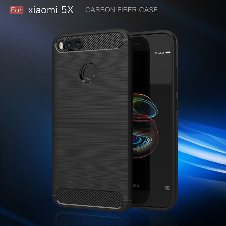 For Xiaomi Mi 5X Carbon Fiber Brushed TPU Case - Black-2