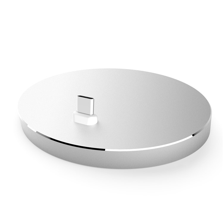 

Aluminum Alloy Round Shape Type-C USB Charging Pad for Samsung HTC - Silver Color