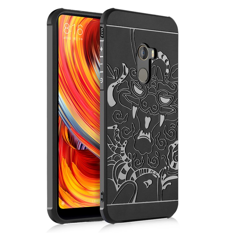 Wrapped Edges Drop-proof TPU Back Case for Xiaomi Mi Mix 2 - Dragon Pattern / Black-1