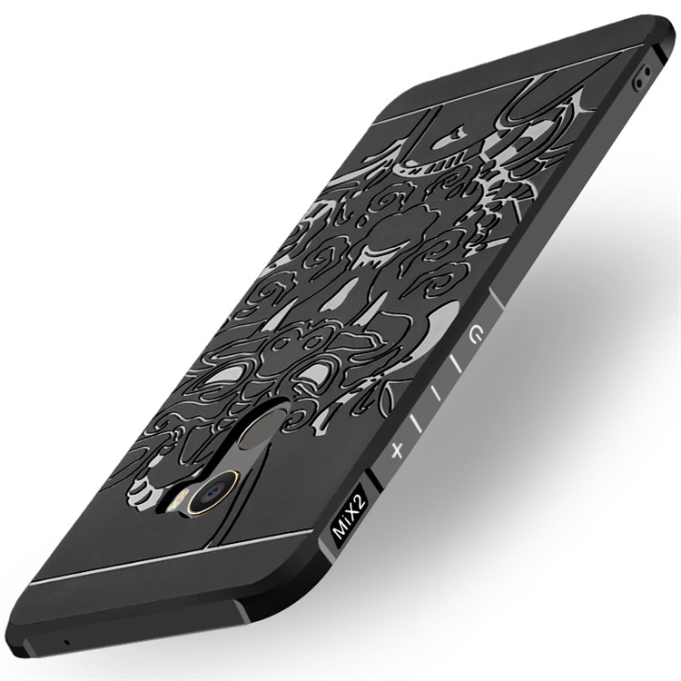 Wrapped Edges Drop-proof TPU Back Case for Xiaomi Mi Mix 2 - Dragon Pattern / Black-2