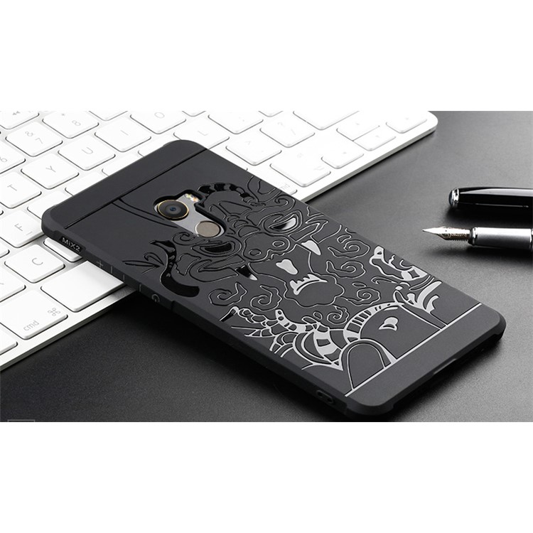 Wrapped Edges Drop-proof TPU Back Case for Xiaomi Mi Mix 2 - Dragon Pattern / Black-4