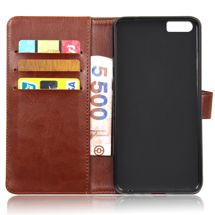 BOGVED Crazy Horse Wallet Leather Stand Case for Xiaomi Mi 6 Plus - Brown-2