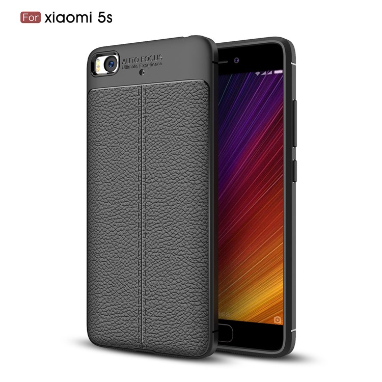 Litchi Texture PU Leather Skin TPU Back Casing for Xiaomi Mi 5s - Black-1
