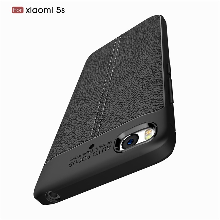 Litchi Texture PU Leather Skin TPU Back Casing for Xiaomi Mi 5s - Black-10
