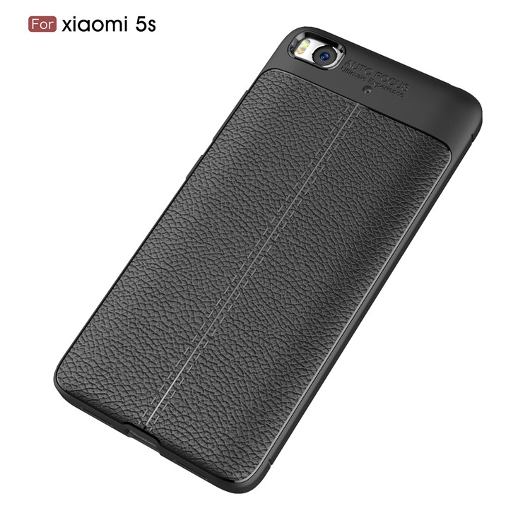 Litchi Texture PU Leather Skin TPU Back Casing for Xiaomi Mi 5s - Black-12