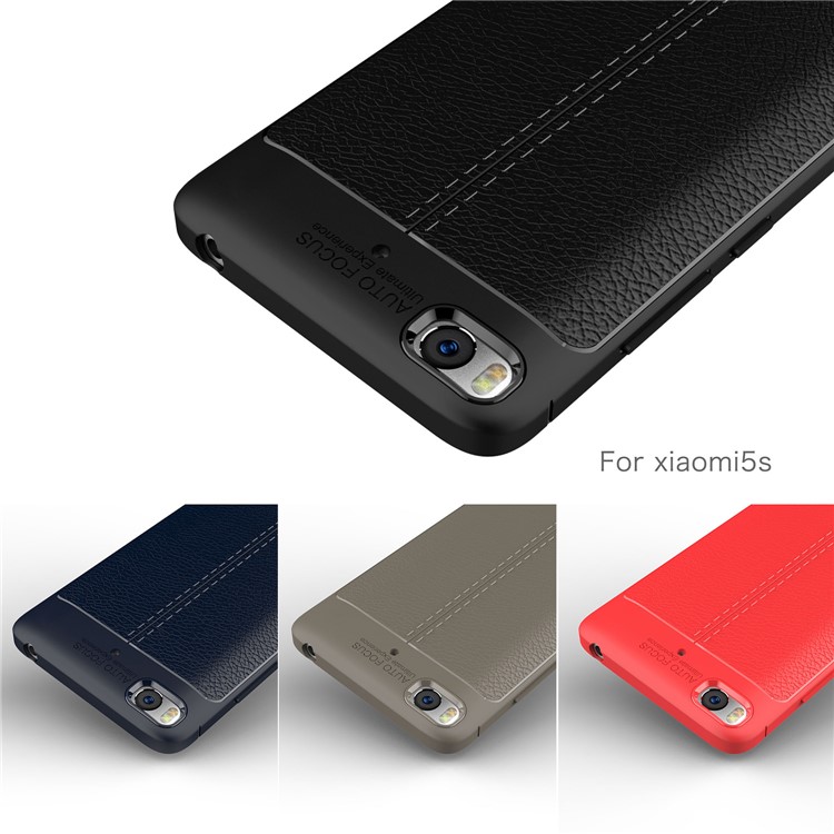 Litchi Texture PU Leather Skin TPU Back Casing for Xiaomi Mi 5s - Black-14