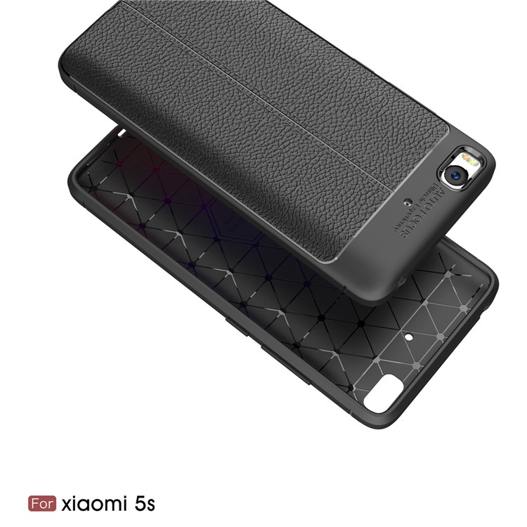 Litchi Texture PU Leather Skin TPU Back Casing for Xiaomi Mi 5s - Black-2
