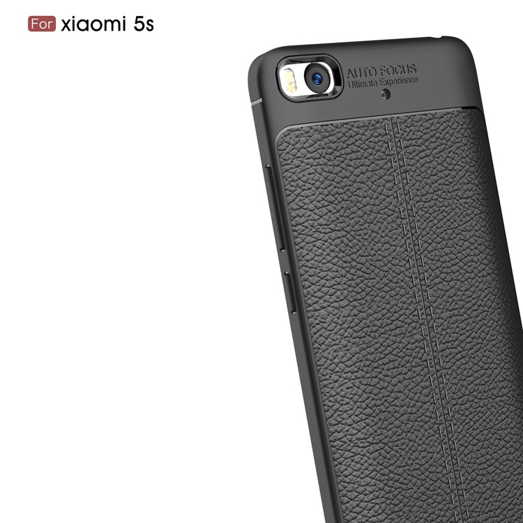 Litchi Texture PU Leather Skin TPU Back Casing for Xiaomi Mi 5s - Black-3