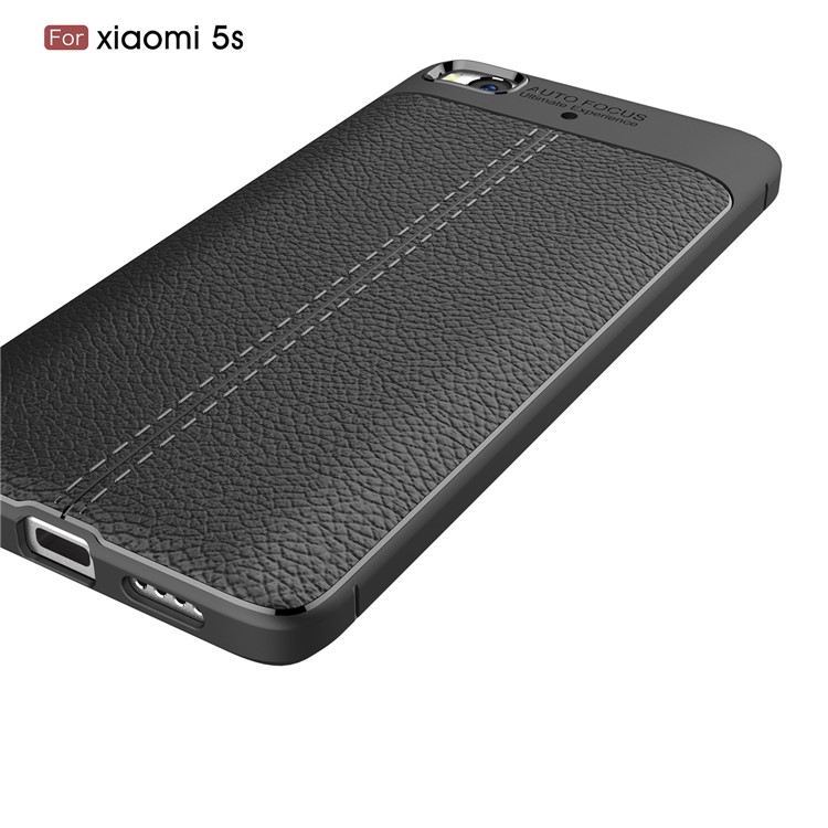 Litchi Texture PU Leather Skin TPU Back Casing for Xiaomi Mi 5s - Black-4