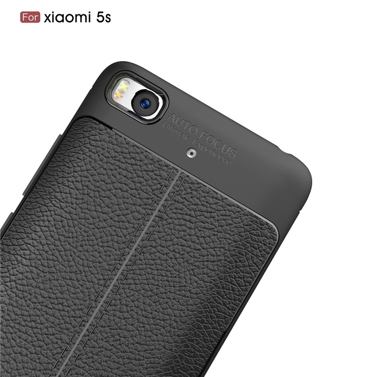 Litchi Texture PU Leather Skin TPU Back Casing for Xiaomi Mi 5s - Black-5