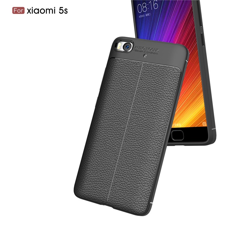 Litchi Texture PU Leather Skin TPU Back Casing for Xiaomi Mi 5s - Black-6