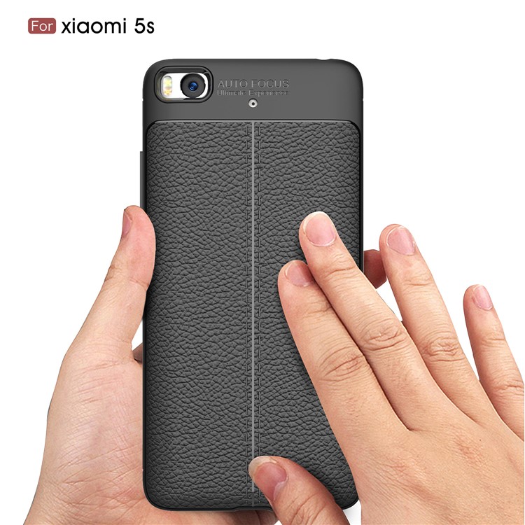 Litchi Texture PU Leather Skin TPU Back Casing for Xiaomi Mi 5s - Black-7