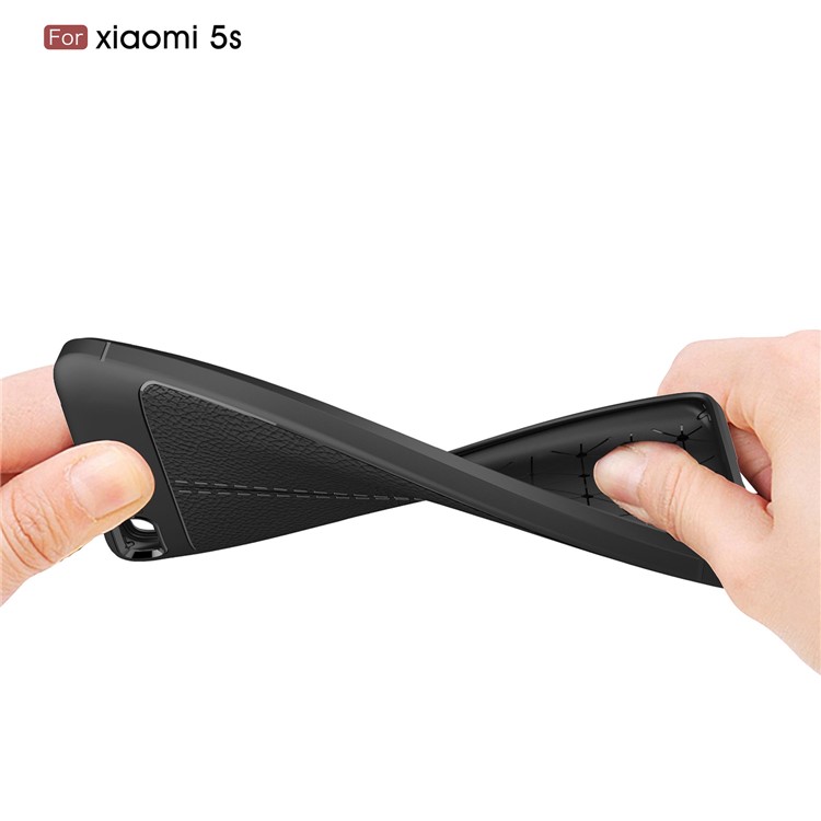 Litchi Texture PU Leather Skin TPU Back Casing for Xiaomi Mi 5s - Black-8