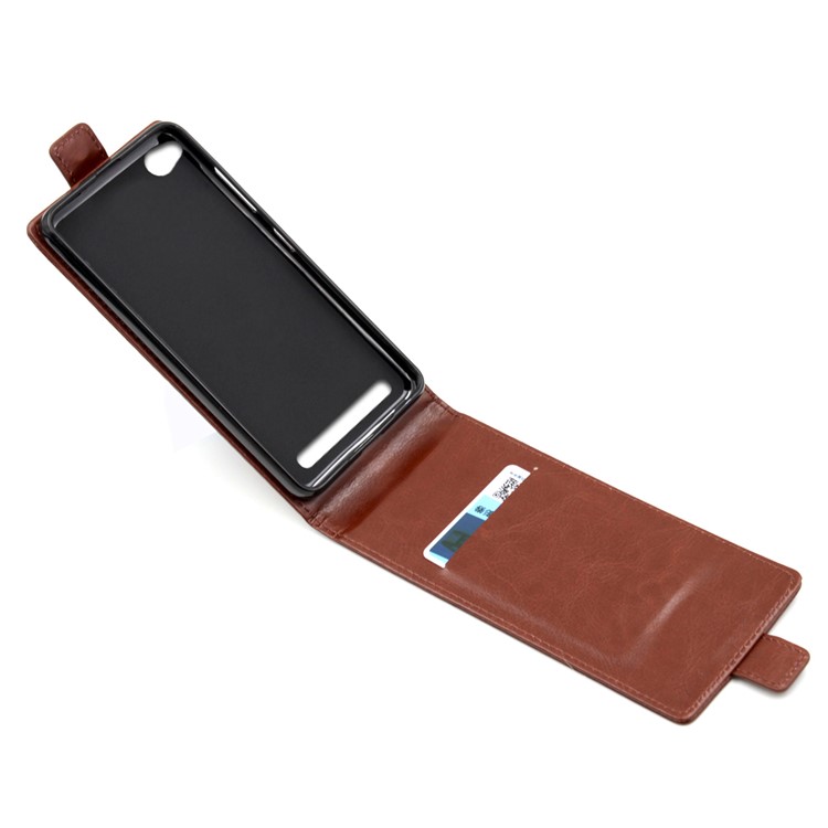 BOGVED Crazy Horse Card Holder Leather Vertical Flip Magnetic Cover for Xiaomi Redmi 5A - Brown-2