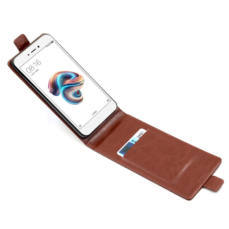 BOGVED Crazy Horse Card Holder Leather Vertical Flip Magnetic Cover for Xiaomi Redmi 5A - Brown-3