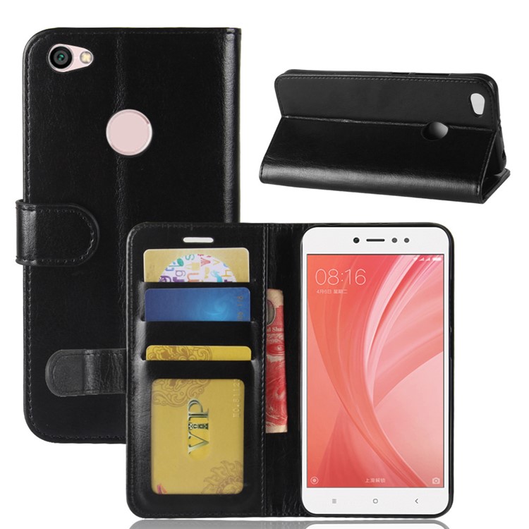 Crazy Horse Split Leather Wallet Stand Case for Xiaomi Redmi Note 5A Prime / Redmi Y1 - Black-2