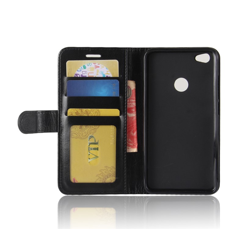 Crazy Horse Split Leather Wallet Stand Case for Xiaomi Redmi Note 5A Prime / Redmi Y1 - Black-5