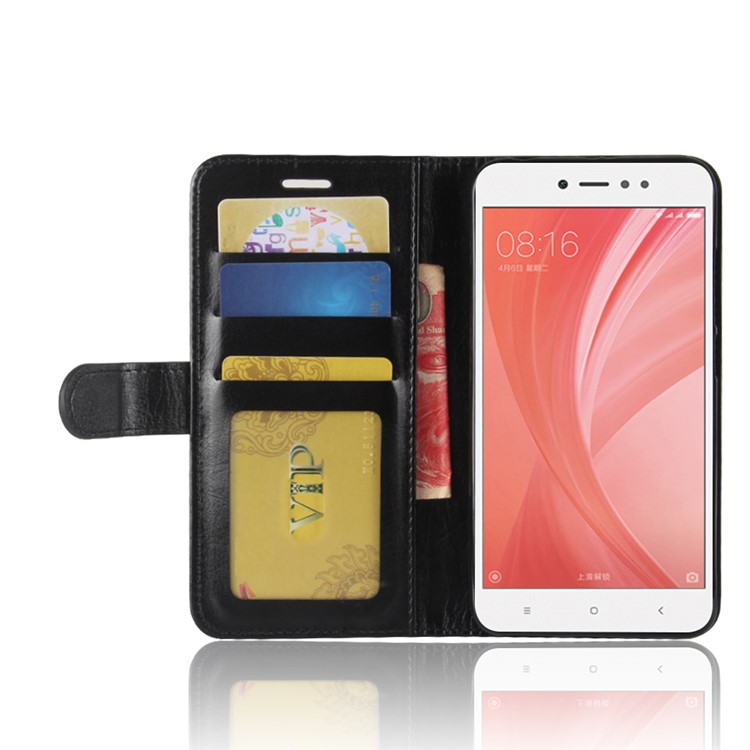 Crazy Horse Split Leather Wallet Stand Case for Xiaomi Redmi Note 5A Prime / Redmi Y1 - Black-6