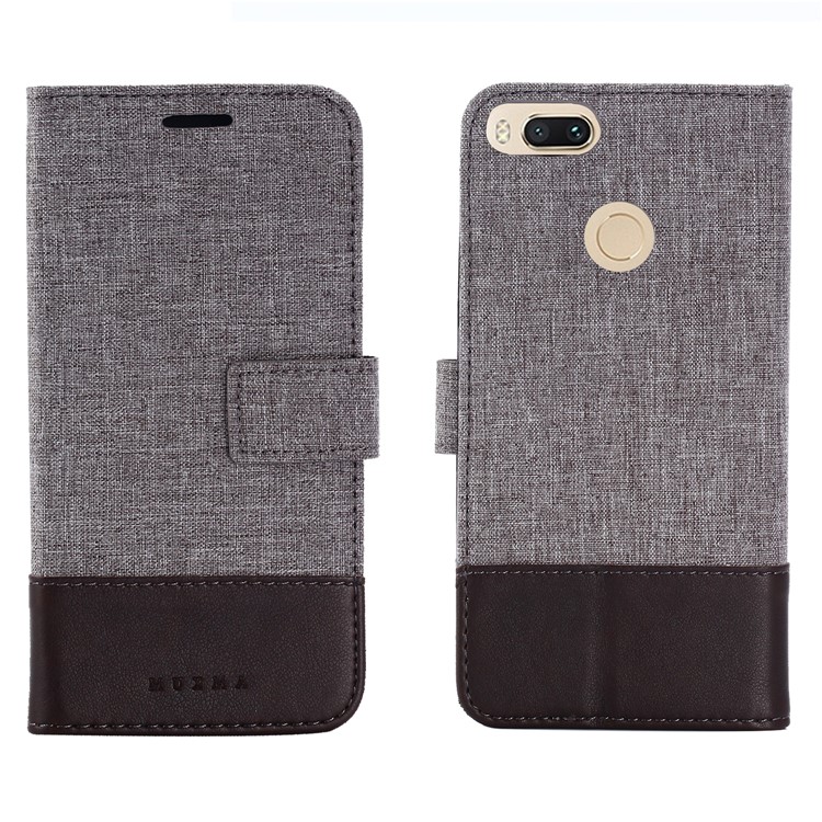 MUXMA for Xiaomi Mi A1 / 5X PU Leather Canvas Splicing Wallet Stand Flip Cover - Brown-1