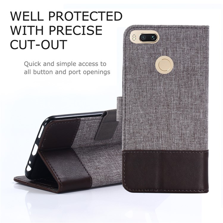 MUXMA for Xiaomi Mi A1 / 5X PU Leather Canvas Splicing Wallet Stand Flip Cover - Brown