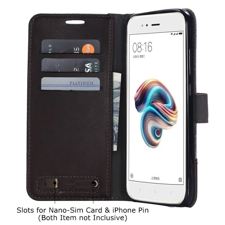 MUXMA for Xiaomi Mi A1 / 5X PU Leather Canvas Splicing Wallet Stand Flip Cover - Brown-5