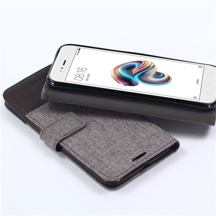 MUXMA for Xiaomi Mi A1 / 5X PU Leather Canvas Splicing Wallet Stand Flip Cover - Brown