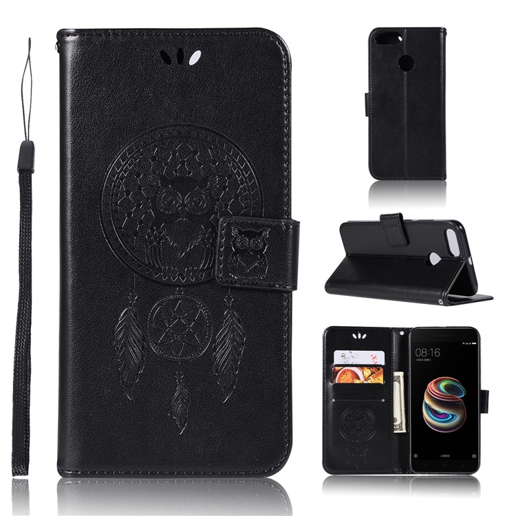 Imprint Tree Owl Magnetic Wallet PU Leather Stand Cover for Xiaomi Mi A1 / 5X - Black-1
