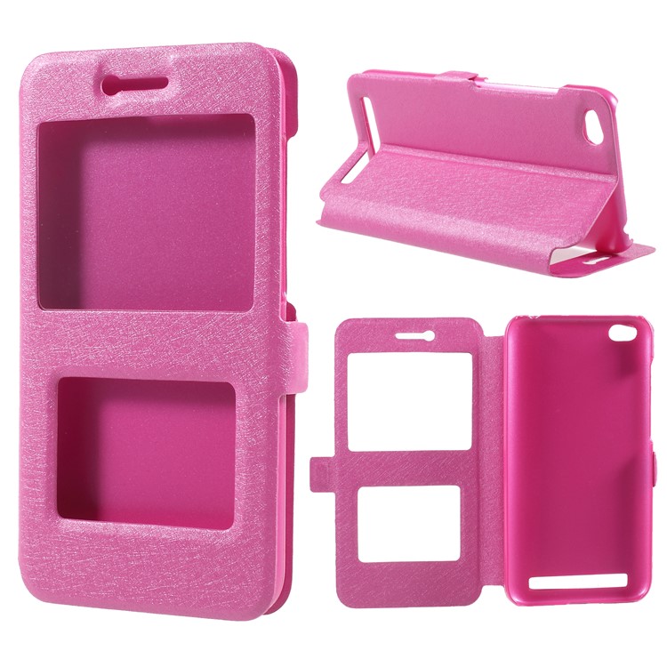 Silk Texture Dual View Window Leather Cover for Xiaomi Redmi 5A - Rose-1