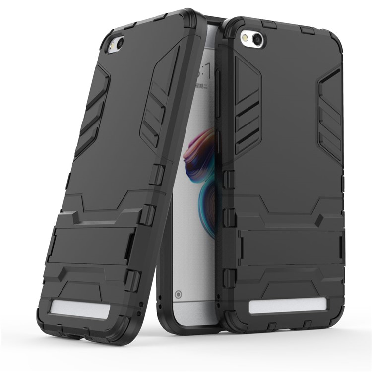 Shockproof PC + TPU Hybrid Kickstand Phone Cover for Xiaomi Redmi 5A - Black-1