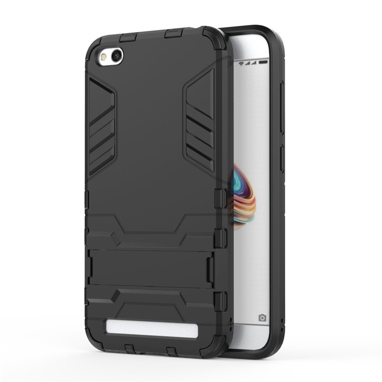 Shockproof PC + TPU Hybrid Kickstand Phone Cover for Xiaomi Redmi 5A - Black-2