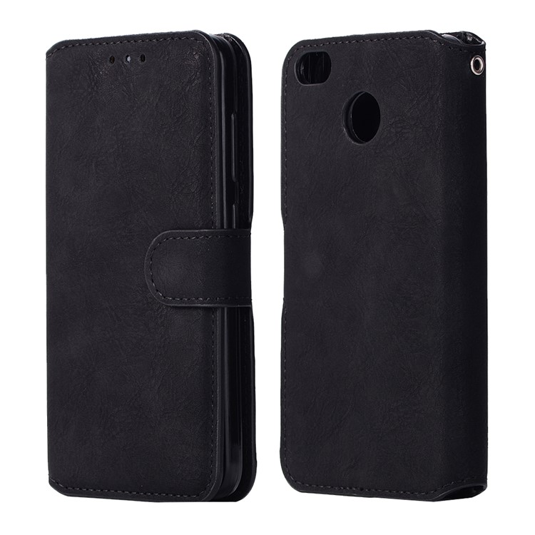 Retro Matte Leather Skin Wallet Stand Cover for Xiaomi Redmi 4X - Black-1